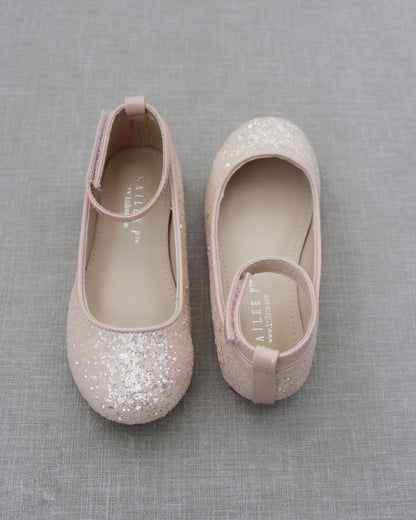 Rock Glitter Ballet Flats with Velcro Ankle Strap