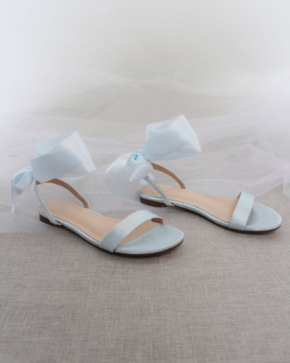 Girls Satin Flat Sandal with Wrapped Satin Tie