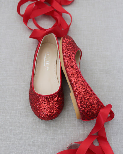 Rock Glitter Ballet Flats With Satin Ankle Strap