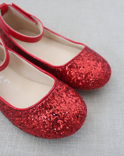 Rock Glitter Ballet Flats with Velcro Ankle Strap