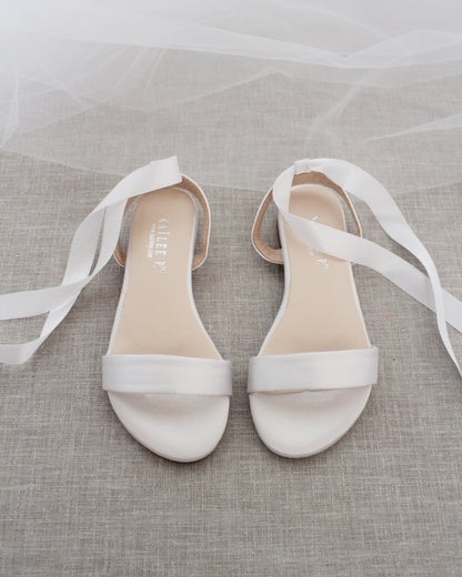 Girls Satin Flat Sandal with Ballerina Lace Up