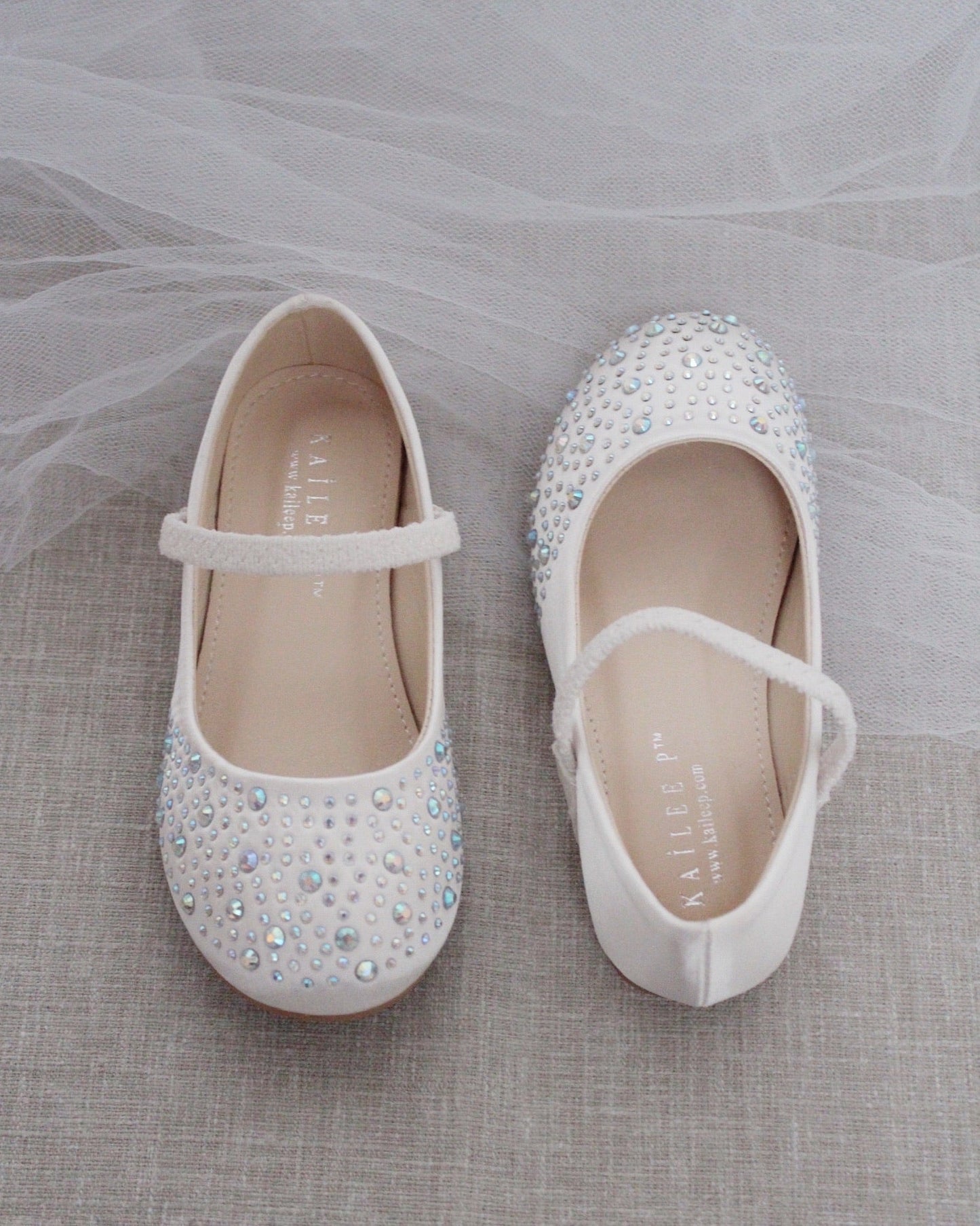 Satin Maryjane Flats With Rhinestones Embellishment
