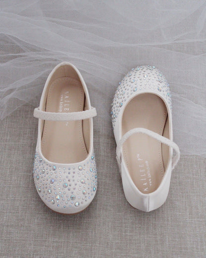 Satin Maryjane Flats With Rhinestones Embellishment