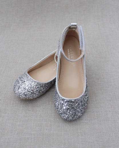 Rock Glitter Ballet Flats With Velcro Ankle Strap