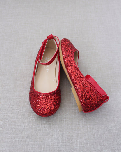 Rock Glitter Ballet Flats with Velcro Ankle Strap