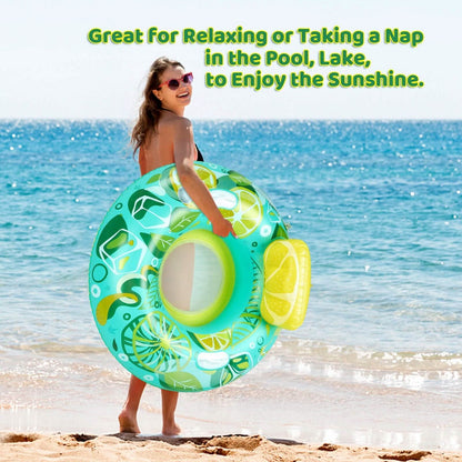 Inflatable Lounger Pool Float with Rubber Handle and Drink Holder