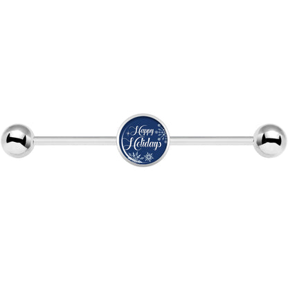 14G Happy Holidays Snowflake Industrial Barbell 37mm