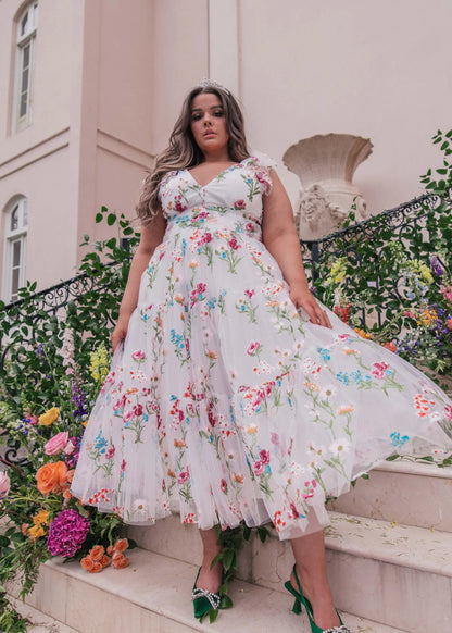 Margaret Floral Midi Dress White