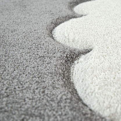 Kids Room Rug Cosmo with Clouds in Pastel Grey White