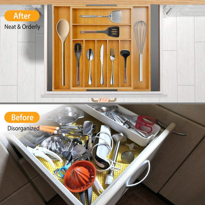 Kitchen Bamboo Expandable Cutlery Utensil Drawer Organizer