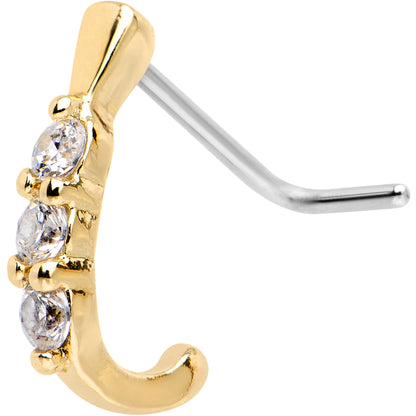 20G Clear CZ Gem Gold IP Faux Hoop L Shaped Nose Ring