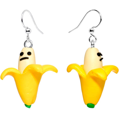 Handcrafted Silver Plated Grumpy Banana Yum Yum Fishhook Earrings