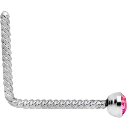 Pink 2mm Gem Inlay So Twisted L Shaped Nose Ring