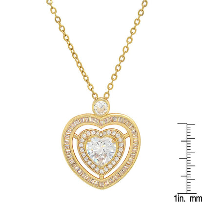 Ladies 18k Gold Plated Brass Simulated Diamonds Heart Pendant