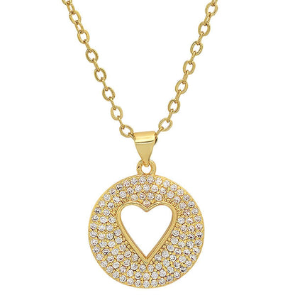 Ladies 18k Gold Plated Brass Simulated Diamonds Round Heart Pendant