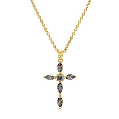 Ladies 18k Gold/White Gold Plated Brass Simulated Cross Pendant