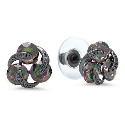 Ladies Black Ip Brass Rainbow Simulated Diamond Cluster Stud Earrings