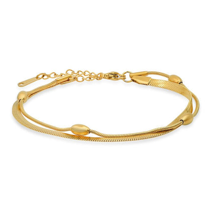 Ladies Stainless Steel Double Layered Snake Beaded Chain Bracelet