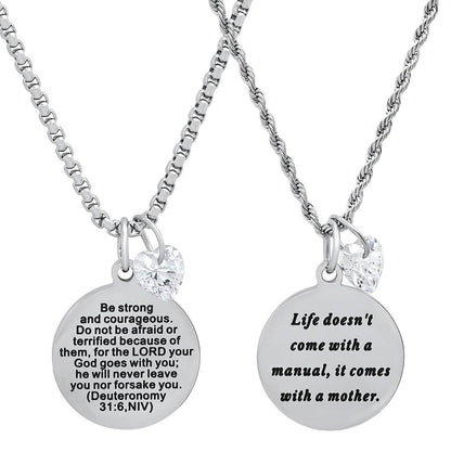 Ladies Stainless Steel Round Pendant Adorned with Heart Shape Swarovski Crystal Charm