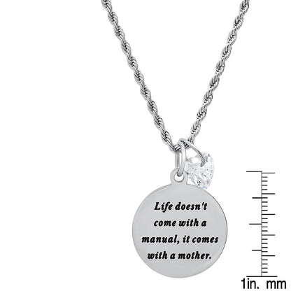 Ladies Stainless Steel Round Pendant Adorned with Heart Shape Swarovski Crystal Charm