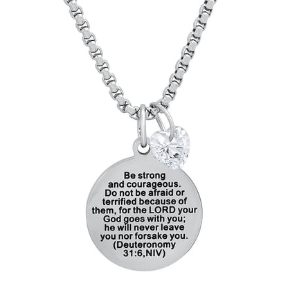 Ladies Stainless Steel Round Pendant Adorned with Heart Shape Swarovski Crystal Charm
