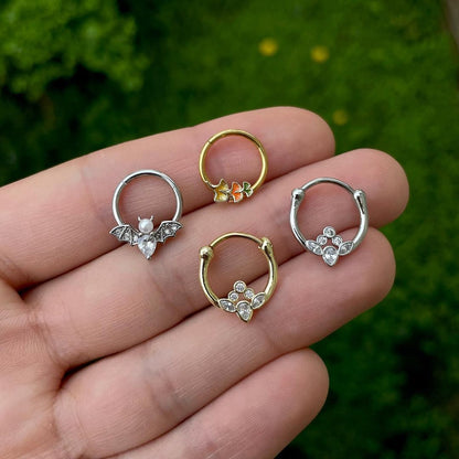16G 3/8 Clear Gem Rose Gold Tone Anodized Classic Cluster Septum Clicker