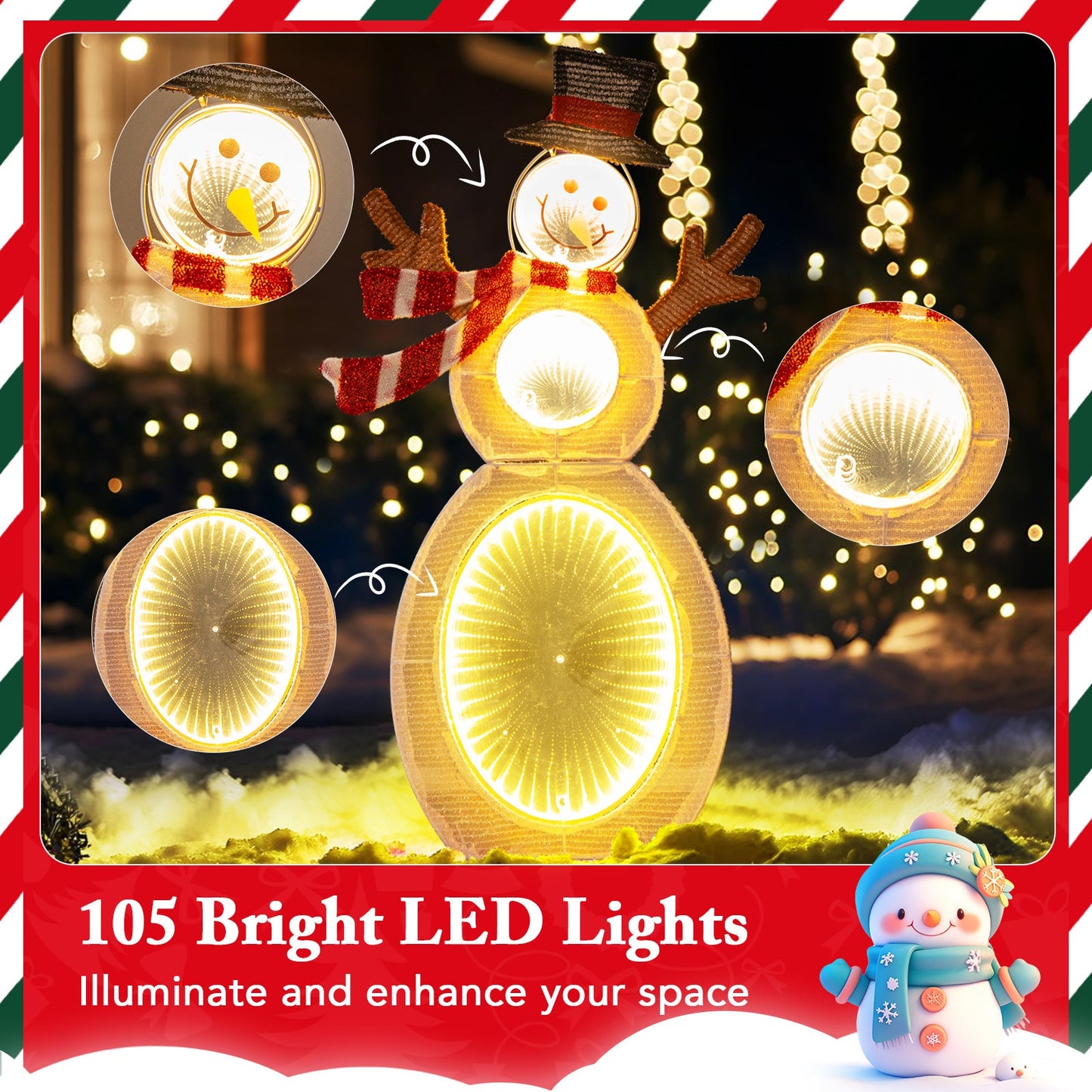 2.6 Feet Lighted Snowman with LED Lights and Metal Stand
