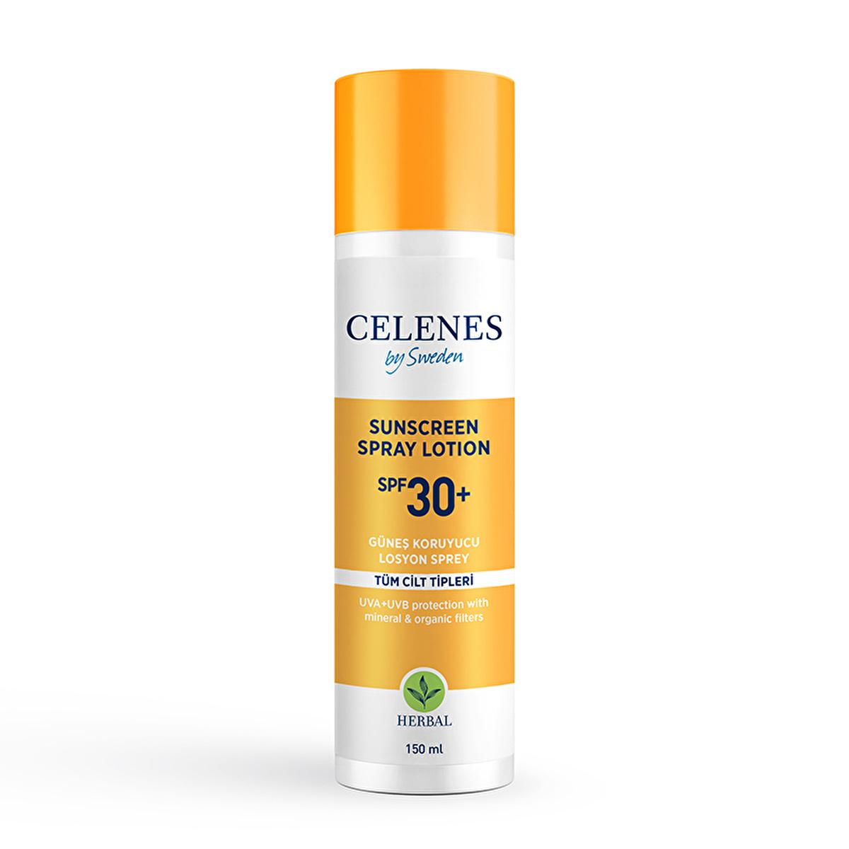 Celenes Herbal SPF 30+ Sunscreen Lotion Spray: UVA/UVB Protection, Nordic Extracts, No White Cast, Alcohol & Paraben-Free, Water Resistant