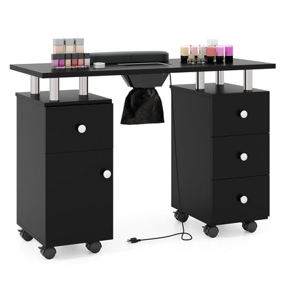 Manicure Table Nail Desk with Electric Dust Collector and 3 Dust Bags-Black