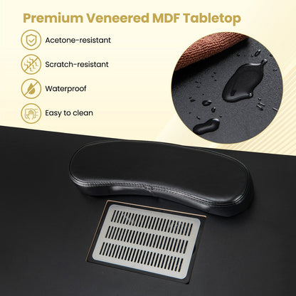Manicure Table Nail Desk with Electric Dust Collector and 3 Dust Bags-Black
