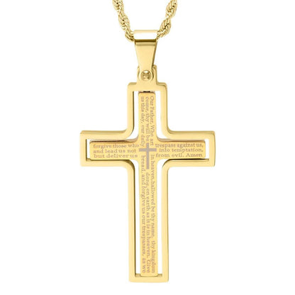 Men Stainless Steel Our Father English Prayer Rotating Cross Pendant