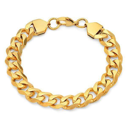 Men's 18k Gold Plated Stainless Steel Cuban Link Chain Bracelet/Necklace Set