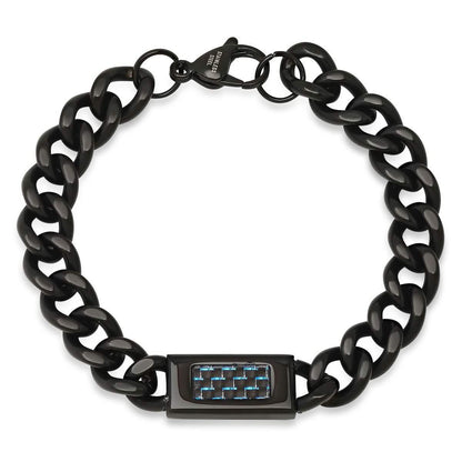 Men's Black IP Stainless Steel Cuban Link Chain ID Bracelet