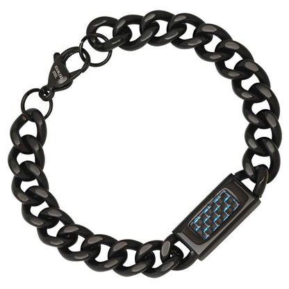 Men's Black IP Stainless Steel Cuban Link Chain ID Bracelet