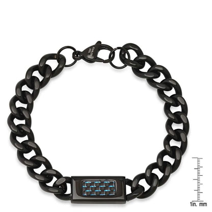 Men's Black IP Stainless Steel Cuban Link Chain ID Bracelet