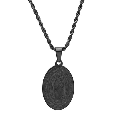 Men's Black IP Stainless Steel Lady Of Guadalupe Pendant