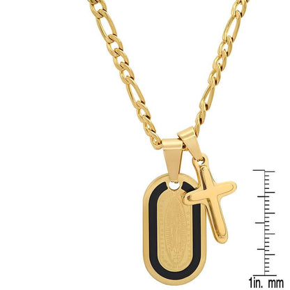 Men's Dog Tag Lady of Guadalupe And Cross Pendant
