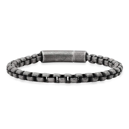 Men's Oxidized Stainless Steel Round Box Chain Bracelet