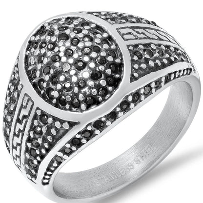 Men's Stainless Steel Black IP and Gray CZ Ring