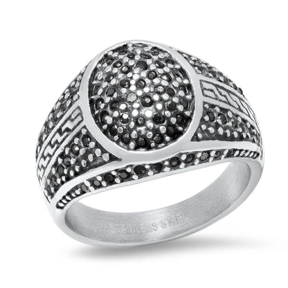 Men's Stainless Steel Black IP and Gray CZ Ring