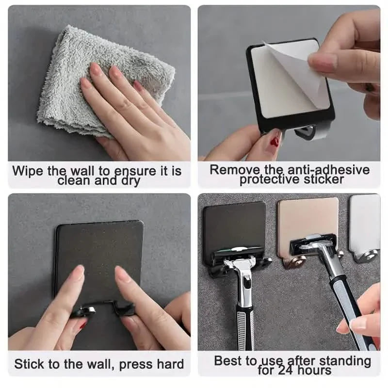 4-Pack: Storage Hook for Bathroom Razor Shaver or Wall Kitchen Use