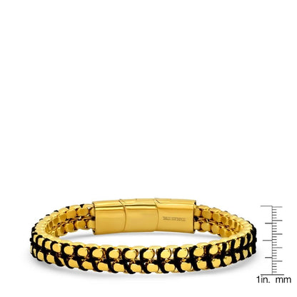 Men's Two Tone Black IP and 18k Gold Watch with 18k Gold Box Chain Bracelet