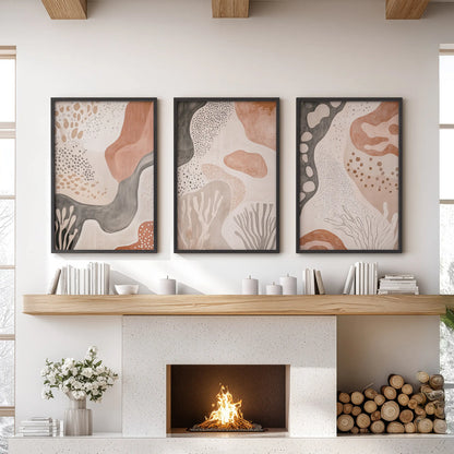 Neutral Terracotta 3 Piece Wall Art. Boho Abstract Prints