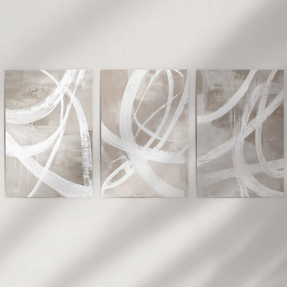 Modern Minimalist Abstract Triptych. Neutral Brush Stroke Art