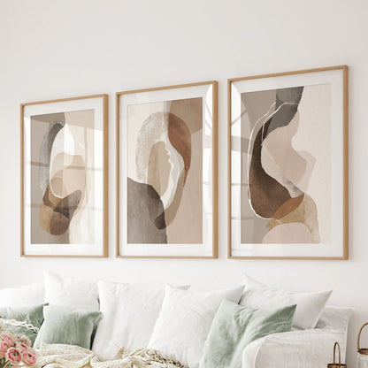 Neutral Abstract Wall Art Set of 3. Modern Earth Tone Prints