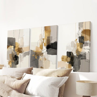 Neutral Abstract Wall Art Set of 3. Beige, Gray, Gold Prints