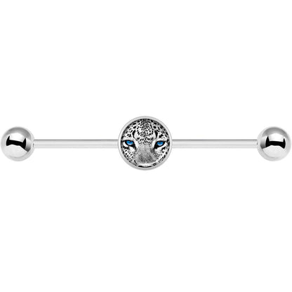 14G Black White Leopard Eyes Industrial Barbell 37mm