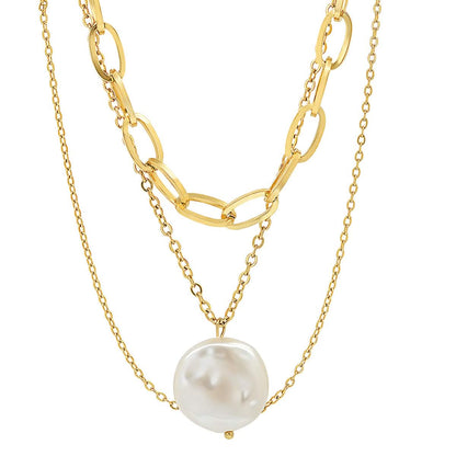 Multi Row Chain Necklace with Pearl Charm