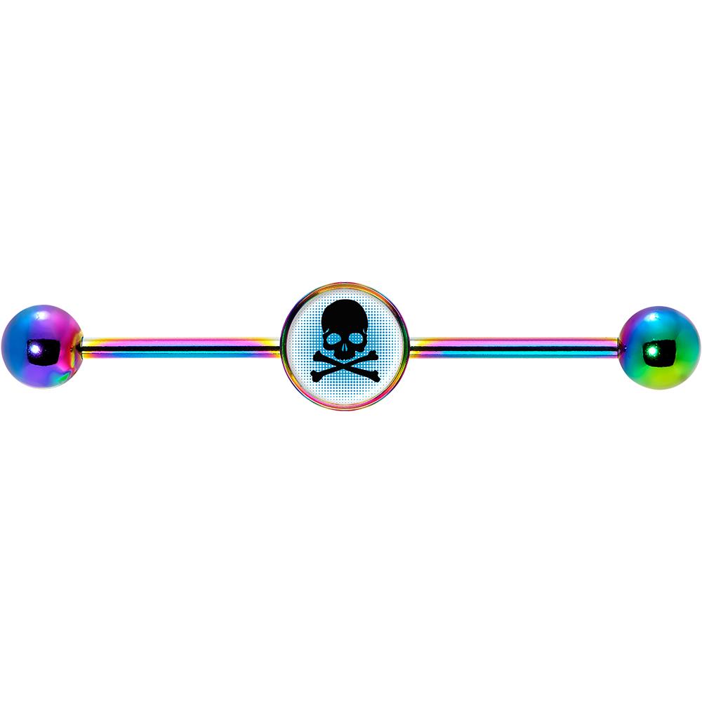 14G Blue Rainbow Skull Rainbow Industrial Barbell 37mm