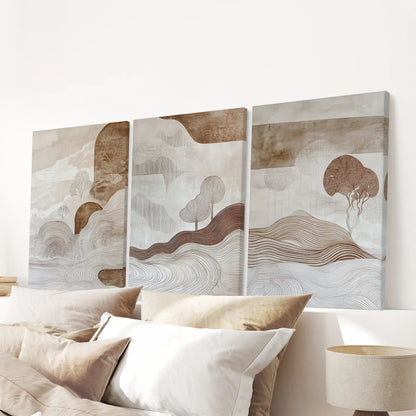 Wabi Sabi Line Art Set of 3 Prints. Earth Tones Landscape
